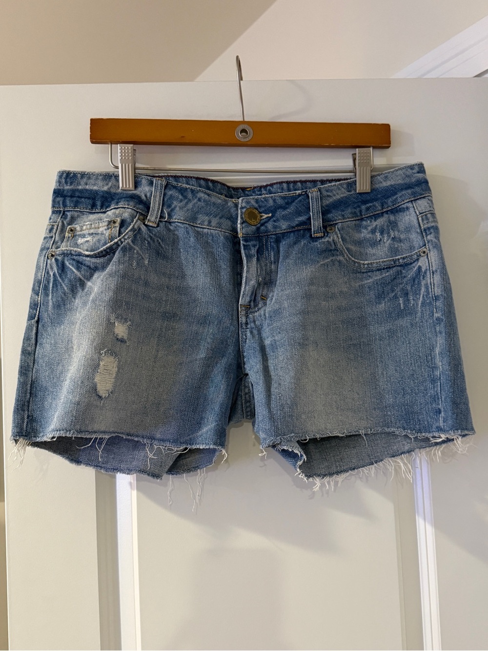 American Eagle Outfitters Light Blue Distressed Jean Shorts